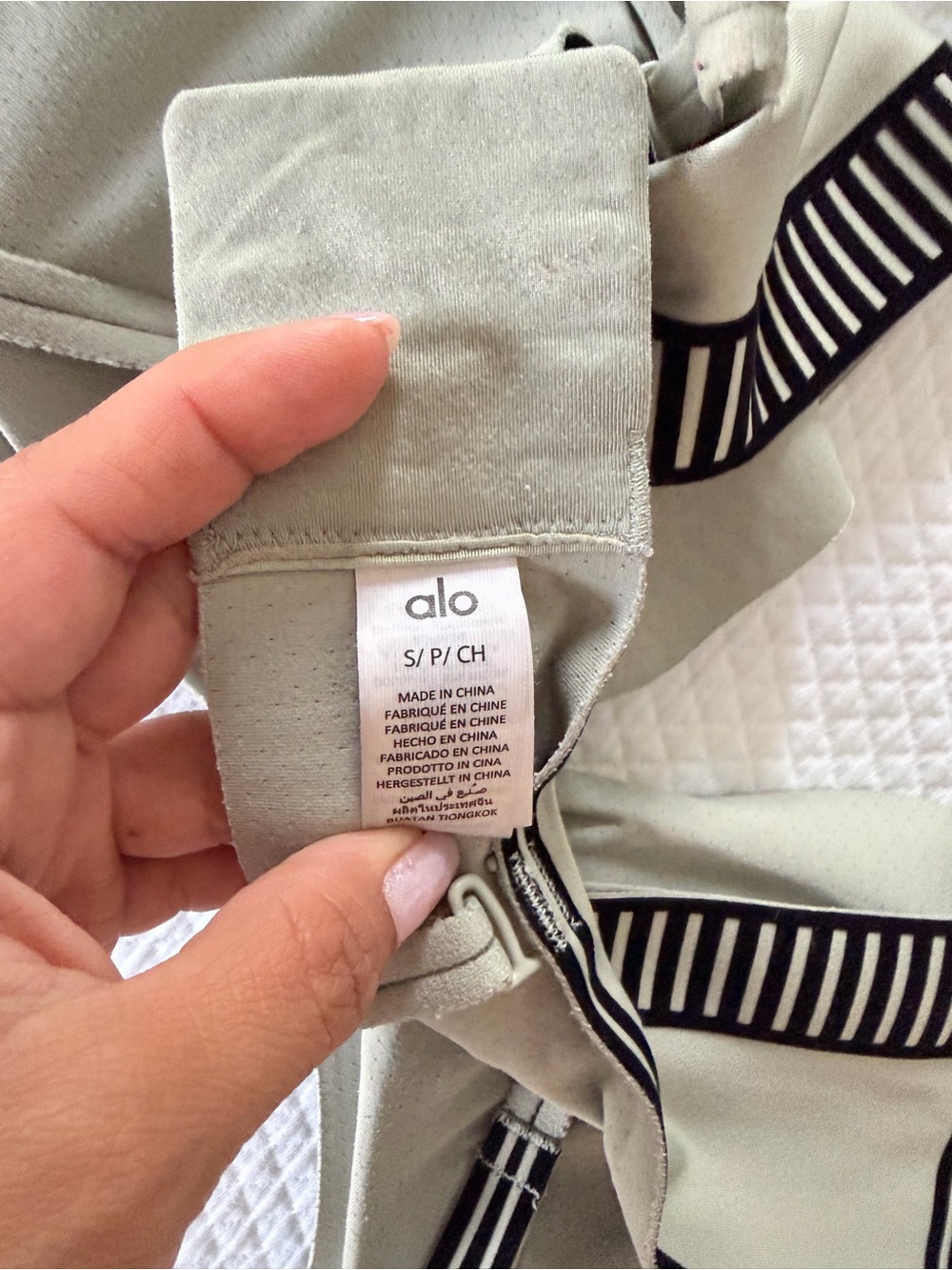 ALO Yoga Sage Green Sports Bra with Black Striped Elastic / Airlift Leggings set - Picture 7 of 10